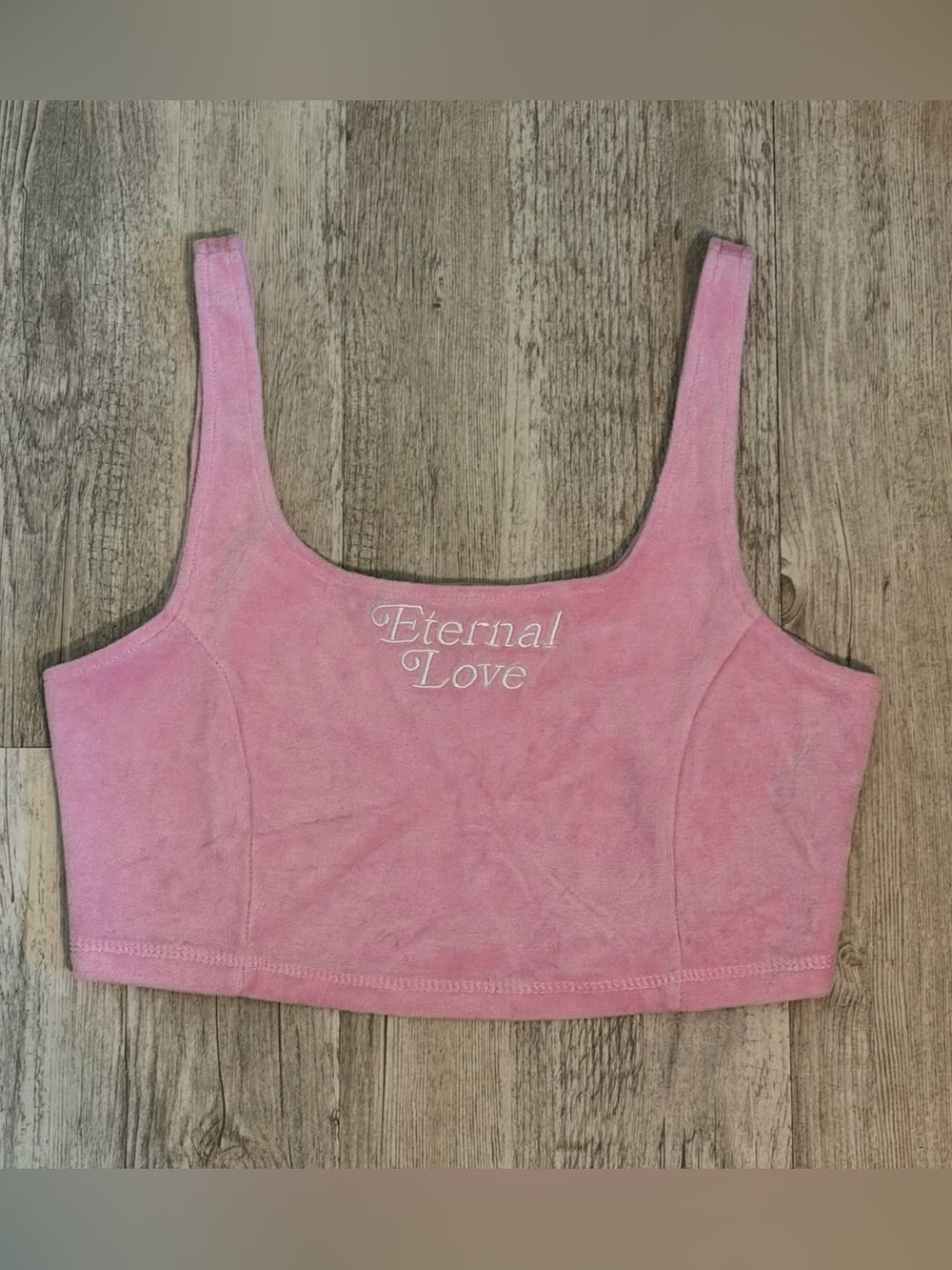 Forever 21 Eternal Love Pink Velour Crop Tank Top | Size Medium